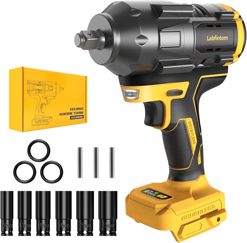 Labfintom Cordless Impact Wrench for De-Walt 20V Battery, 1/2" High Torque Impact Gun, 900Ft-lbs(1200N.m) Brushless Power Impact Driver with 4-Mode Speed, LED Work Light (Battery NOT included) - Image 1